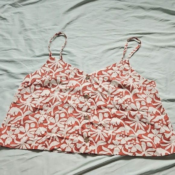 Marine Layer Tops - Marine Layer Coral and White Floral Tank Top, Size L